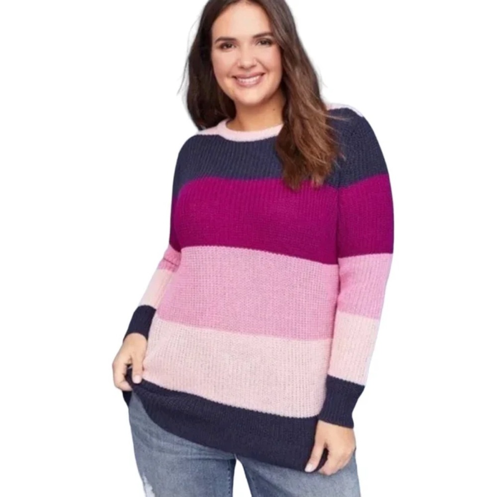 Lane Bryant Long Sleeve Curvy Color Blocked Knit Sweater size 22/24